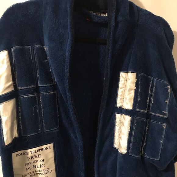 Doctor Who Tardis Bath Robe Blue Size Small BBC *flaws Read* Belt‎ Tie Replaced - Picture 2 of 14